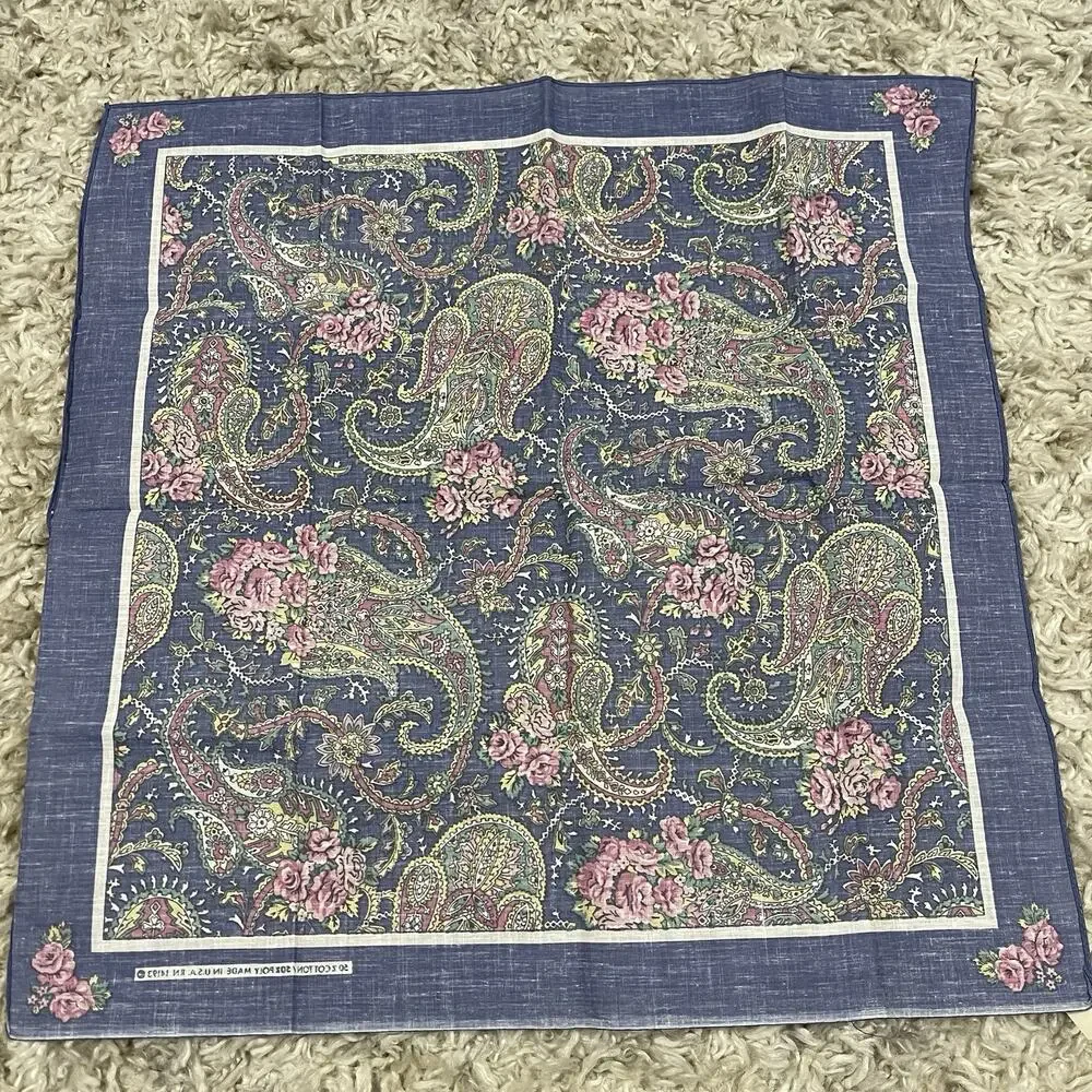 Vintage‎ Wamcraft Bandana RN 14193 Faded Blue Paisley Cottagecore Coquette 21x21